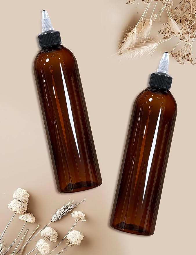 2 Pcs 8oz Amber Plastic Squeeze Bottles with Twist Top Cap, 250ml Clear Dispensing Bottles, Empty Squirt Bottle for Liquids, Sauces, Arts, Crafts, Travel