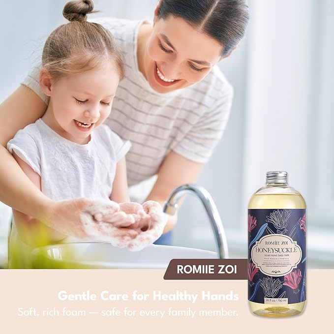 ROMIIE ZOI Liquid Hand Soap Refill Gift Set – Honeysuckle Scent, 3 Pack (26 Fl Oz Each), Cruelty-Free, Biodegradable & Gentle Formula for Sensitive Skin, Kitchen, Bathroom & Dispenser