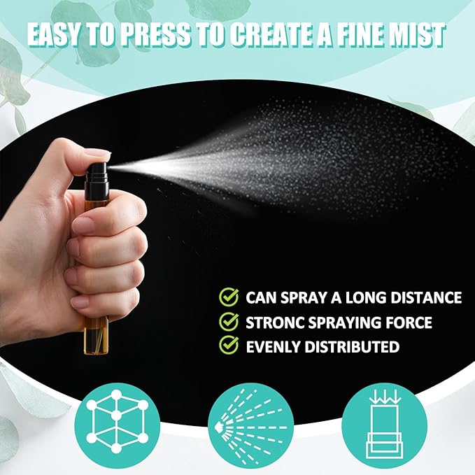 Zhehao 50 Pcs Mini Spray Bottles 10ml Clear Glass Perfume Bottles Refillable Fine Mist Perfume Atomizer Portable Empty Sample Containers for Cleaning, Essential Oils, Travel (Amber)