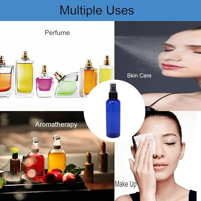 12 Pack 3.3 oz Blue Plastic Spray Bottles For Essential Oils, Perfumes, Cosmetics, Alcohol, Fine Mist Spray Bottle, Cosmetic Spray Bottle, Refillable Liquid Conainters