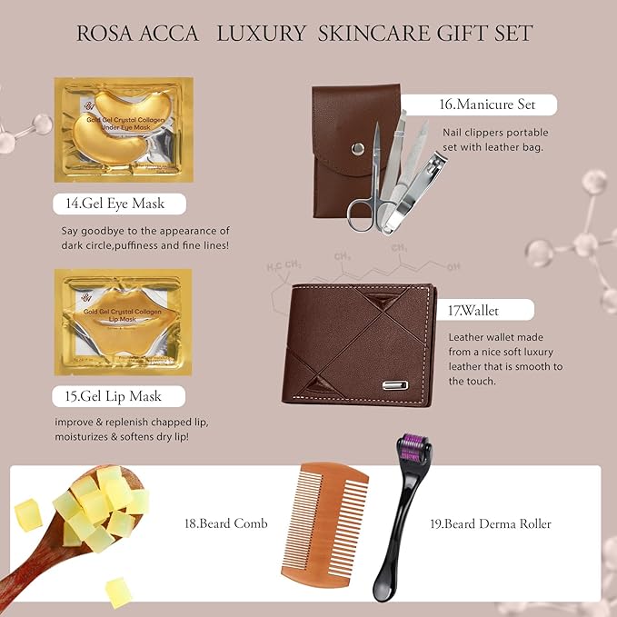 Christmas Gifts for Men, 30 Pcs Men Sandalwood Beard Grooming Set, Facial Skin Care Set, Bath & Body Gift Kit, Face Cleanser, Bath Bomb, Serum, Birthday, Valentines, Father Day, Husband, Holiday