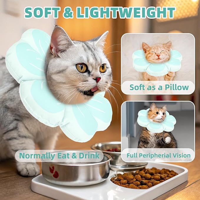PUPTECK Cat Cone Collar Soft, Adjustable Protective Recovery Flower Collar Alternative, Comfortable Elizabethan Cat Collar Lightweight Stop Licking Neck Cone for Cats After Surgery, Blue, M