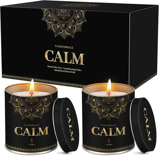 WarmEmbrace Scented Candles, 9 Oz Jar Candles for Home, Office, Meditation, Yoga, Candle Set for Women & Men, Birthday, Christmas, Anniversary, Valentine's Day Present, (2 Pack, Lavender & Vanilla)