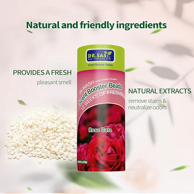 DR.EASY Laundry Scent Boosters 312g,Rose Date Scent Boosters for Washer，Bulk Laundry Booster Beads and fabric scent booster，Fresh Scented Clothes fo 12 Weeks