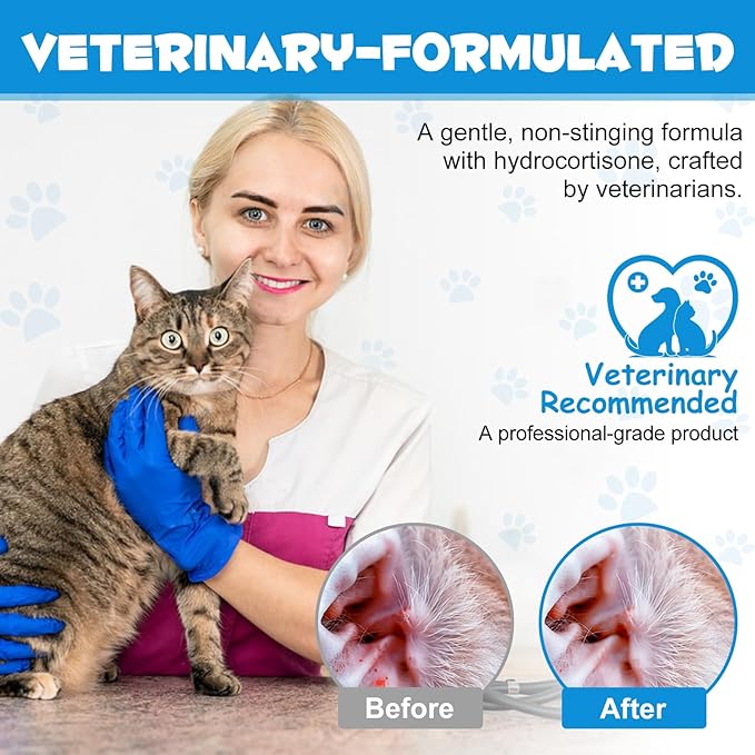 2PCS Dog & Cat Ear Infection Treatment Drops, Pets Ear Cleaning Drops with 1% Hydrocortisone for Dog & Cats Yeast Infection, Itchy Ear Relief, Treats Ear Infections for Dogs & Cats