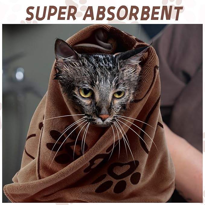 4 Pcs Dog Bath Towels Microfiber Drying Dog Towel Absorbent Pet Heart Paw Towels for Medium Dogs Puppy Cats Pets Shower(Gray, Brown, Blue, Wind Red)