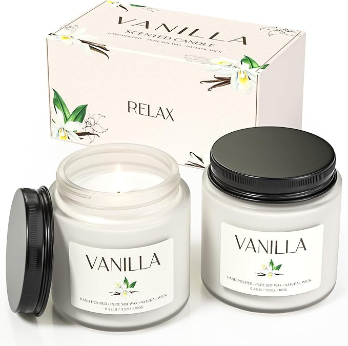 Vanilla Candle, Soy Candles for Women, Soy Candles for Home Scented, 2 Pack Aromatherapy Candle Gift Set for Relaxing, Stress Relief & Home Decor