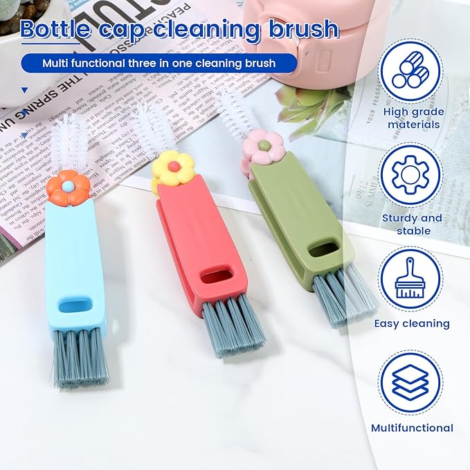 12 Pcs Cup Lid Cleaning Brush Multifunctional Bottle Gap Cleaner Brush 180° Rotatable Cup Lid Gap Cleaning Brush Set Hangable Cup Crevice Cleaner Portable 3 Colors Cup Lid Cleaner for Bottle Cleaning