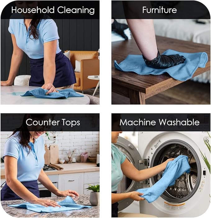 Avalon Towels Microfiber Cleaning Cloths (Value Pack of 36) Size 16" x 16", Highly Absorbent Cleaning Rags, Lint Free Cleaning Towels, Reusable and Washable, Microfiber Towels for Cars (Blue)