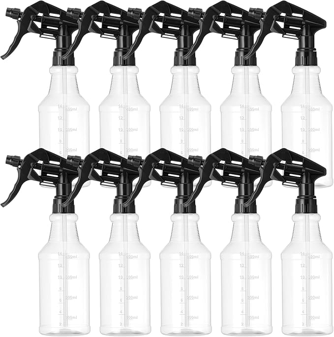10 Pack Spray Bottles 16 oz Empty Water Spray Bottles for Cleaning Heavy Duty Refillable Squirt ‌container with Measurements Adjustable Nozzle for Household(Black,Clear Style)