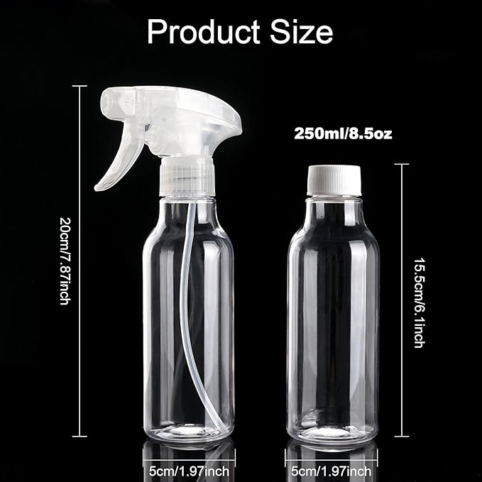 Cosywell Plastic Spray Bottles 8.8oz/260ml 4 Pack Empty Spray Bottle for Cleaning Mist/Stream Heavy Duty Water Spraying Bottle for Cooking Solutions Essential Oils Hair Care(Clear)