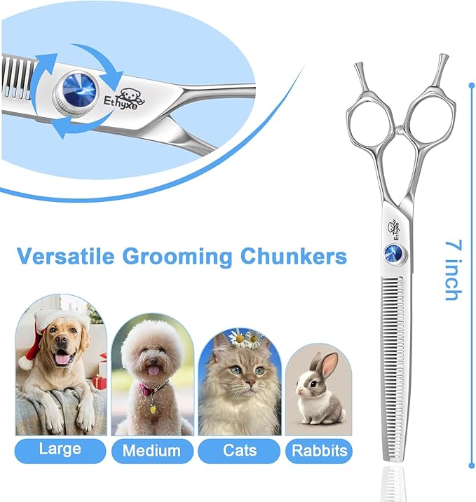 7" Thinning Shears for Dogs – 50 Teeth Thinning Scissors for Pet Grooming, Precision Blending Scissors for Dogs and Cats, 440C Stainless Steel, Texturizing Shear with Comfortable Grip