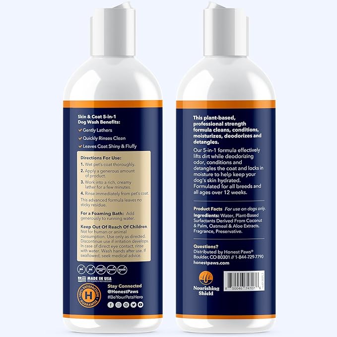 Honest Paws Dog Shampoo and Conditioner - Premium Dog Wash for Allergies and Dry, Itchy, Moisturizing for Sensitive Skin - Sulfate Free, Plant Based, All Natural - Coconut & Mango -16 Fl Oz