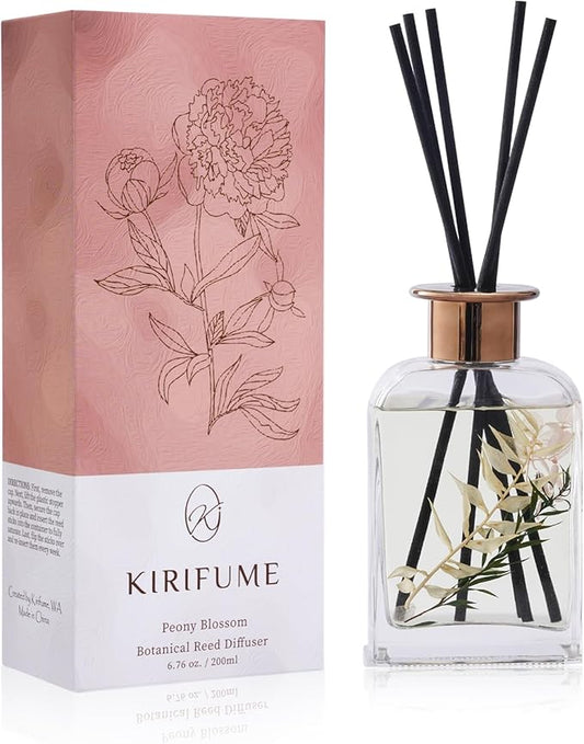 Peony Blossom Botanical Essential Oil Reed Diffuser Set/6.7oz/Peony, Ruscus, and Hydrangea/Decorative Air Freshener/Home, Office, Room Décor/Aromatherapy Gift/Home Fragrance