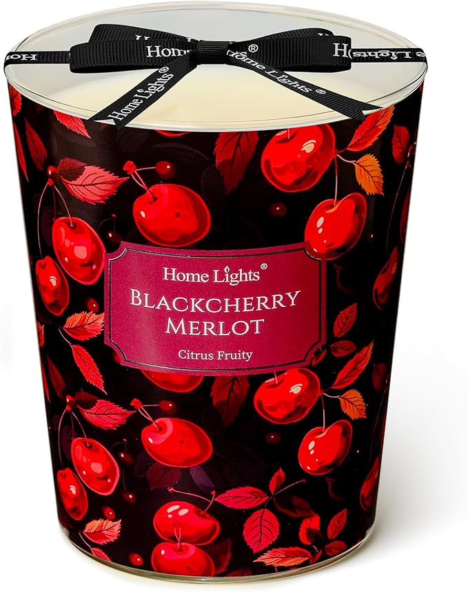 HomeLights Soy Wax Candles for Home Scented, 3-Wick Candles in Blackcherry Merlot Scented, Aromatherapy Candles Gift for Parties, Relaxing, Eclectic Mixed Styles, 34oz