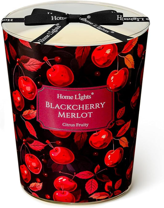 HomeLights Soy Wax Candles for Home Scented, 3-Wick Candles in Blackcherry Merlot Scented, Aromatherapy Candles Gift for Parties, Relaxing, Eclectic Mixed Styles, 34oz
