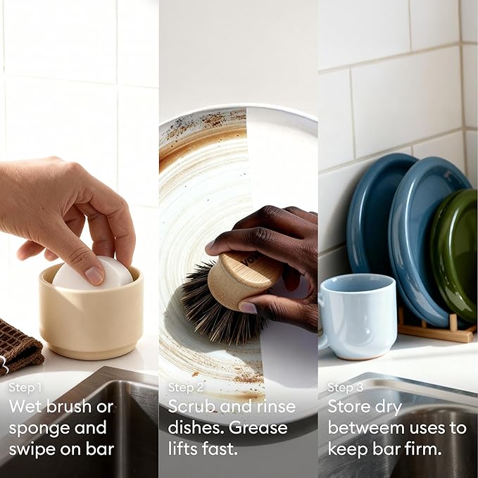 Vove Dish Soap Bar 3 Pack, Coastal Citrus Mint, Mandarin, Spearmint, Cypress & Bergamot Oils, Coconut Cleanser, Plant-Based Solid Dish Soap, Zero-Waste, Plastic-Free, FSC-Certified Kraft Packaging