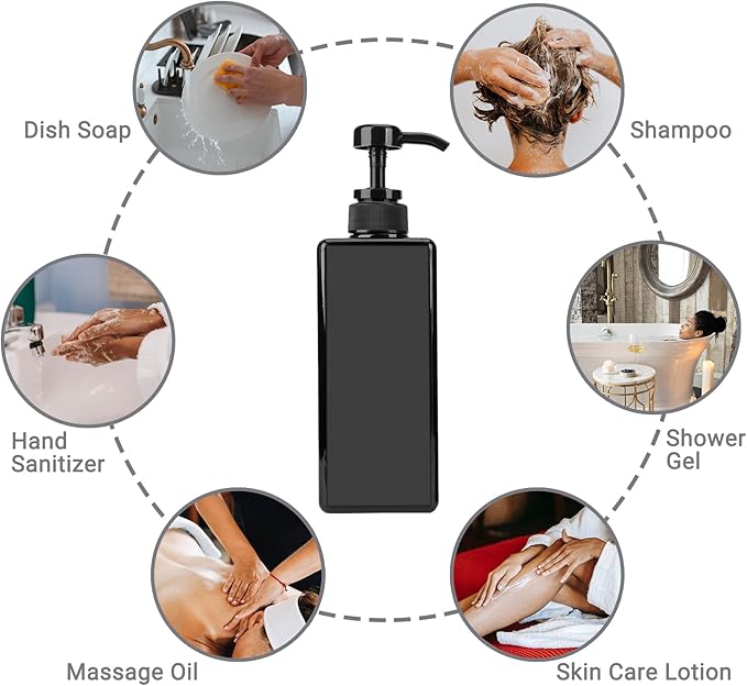 Suream 22oz/650ml Large Plastic Pump Bottles for Shampoo, Bathroom Shower Dispensers, Empty Refillable Cosmetic Pump Dispenser for Lotion, Creams, Body Moisturizer, Massage Oil, Hand Wash, Soap, Black