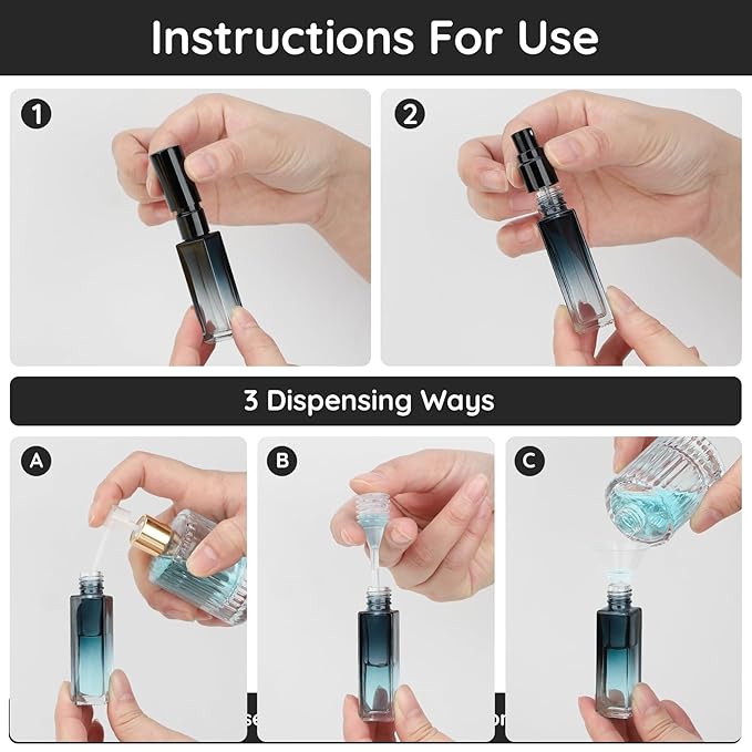 Segbeauty Perfume Travel Refillable, 10 Packs Glass Perfume Bottles for Toiletries, 10ML Mini Pocket Perfume Dispensing Bottle Atomizer Fine Mist Sprayer Set with 2 Extra Pump, Funnel and Dropper