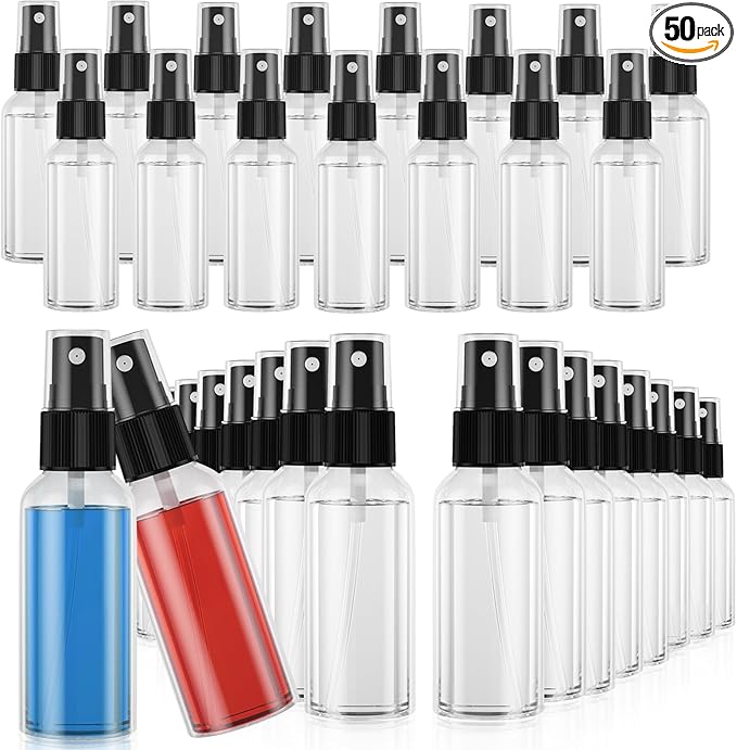 50PCS Small Travel Spray Bottles, 3.4oz/100ml Clear Fine Mist Plastic Empty Refillable Bottles for Skin Care, Hair Care, Plant Care & Home Cleaning