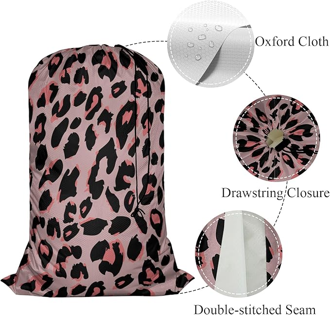 Swono Leopard Skin Pattern Laundry Bag with Strap Machine Washable Large Dirty Clothes Organizer Repeat Animal Print Safari Easy Fit Laundry Hamper or Basket, Carry Up to 4 Loads of Laundry, Black