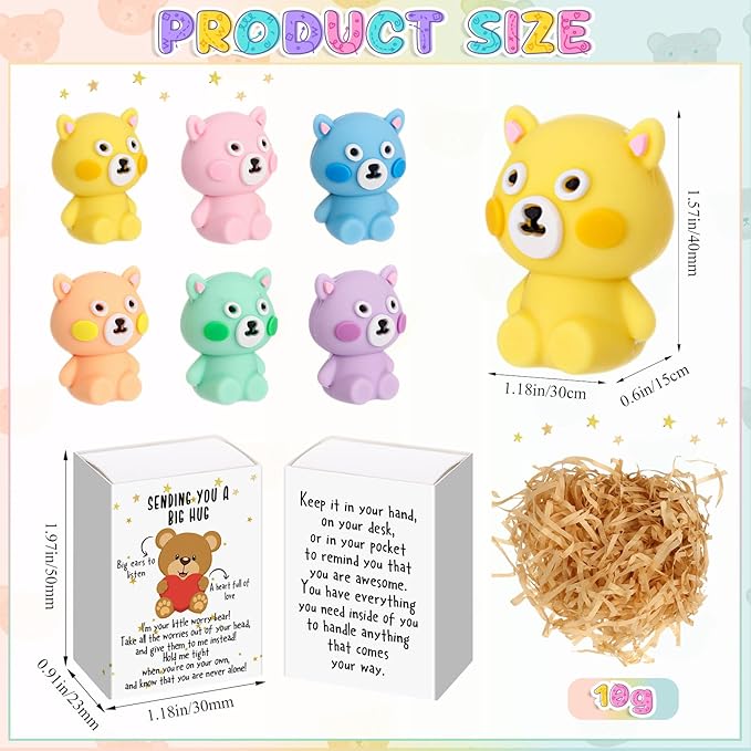 24 Set Employee Appreciation Gifts Bulk Coworkers Thank You Desk Pets Holiday Small Cute Emotional Support Resin Ornaments Card Box for Women Men Adults Office (Bear Eraser)