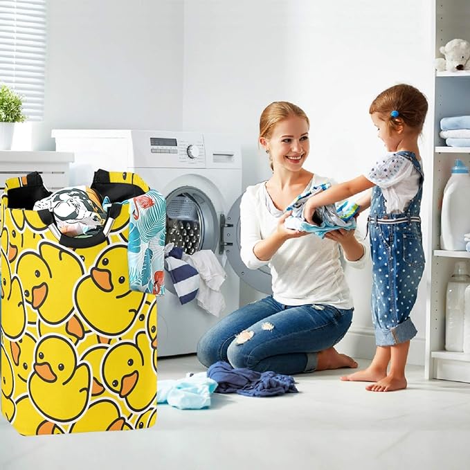 visesunny Cute Yellow Duck Cartoon Animal Large Capacity Laundry Hamper Basket Water-Resistant Oxford Cloth Storage Baskets for Bedroom, Bathroom, Dorm, Kids Room