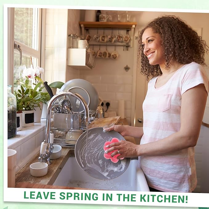 3 Pcs Dual Sided Scrub Sponge Multi Functional Cute Temperature Sensitive Non Scratch Dish Sponge for Washing Dishes Kitchen Bathroom(Smile Flower)