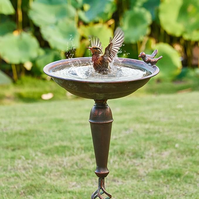27.5’’H Cast Iron Pedestal Bird Bath，Metal Bird Bath for Outdoor，Vintage Metal Bird Bath Garden Decoration