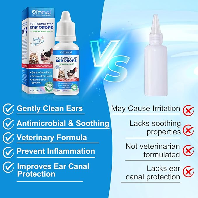 2PCS Dog & Cat Ear Infection Treatment Drops, Pets Ear Cleaning Drops with 1% Hydrocortisone for Dog & Cats Yeast Infection, Itchy Ear Relief, Treats Ear Infections for Dogs & Cats