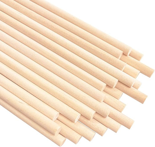 25PCS Dowel Rods Wood Sticks Wooden Dowel Rods - 1/4 x 12 Inch Precut Dowels for Crafting, Hardwood Dowel Rod Assortment, Wooden Rod Sticks Doweling Rods, Cake Dowels for Tiered Cakes