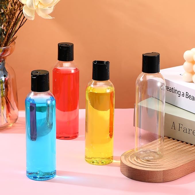 24 Pcs 6.8 oz (200ml) Plastic Empty Bottles Clear PET Refillable Travel Bottles with Disc Top Caps – Leakproof Squeeze Containers for Shampoo, Lotion, Cream & Toiletries