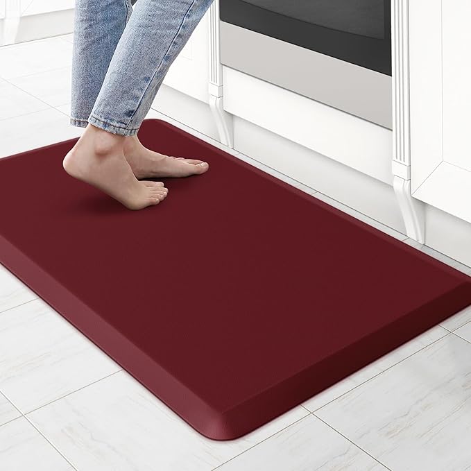 KitchenClouds Kitchen Mat Cushioned Anti Fatigue Rug 17.3"x28" Waterproof Non Slip Kitchen Standing Desk Mat Comfort Floor Mats for Kitchen House Sink Office (Red)