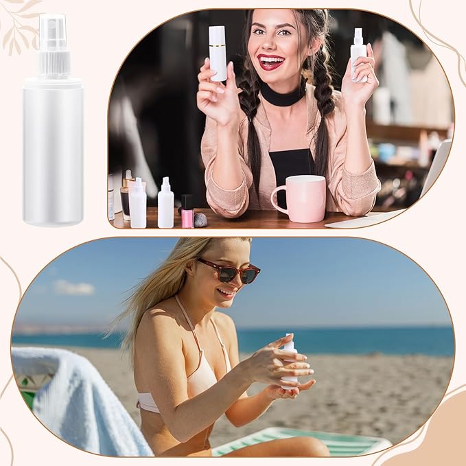 80 Pack 2 oz Plastic Spray Bottles Fine Mist Travel Spray Bottles with Pump Cap Double Cap Refillable and Reusable Empty Plastic Containers for Travel Cosmetic Essential Oils Perfume (White)