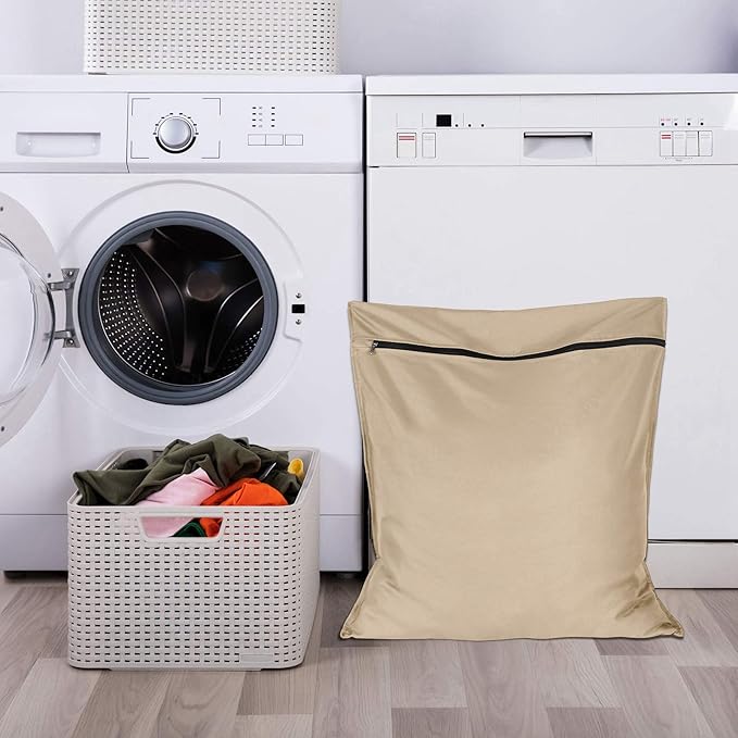 AUXSOUL 1 Pack Pet Laundry Bag,Stops Pet Hair Blocking The Washing Machine,Big Size Wash Bag Ideal for Dog Cat Horse,Hair Remover Safely,25.8’’ 27.8’’(65 X 70cm)(Beige)