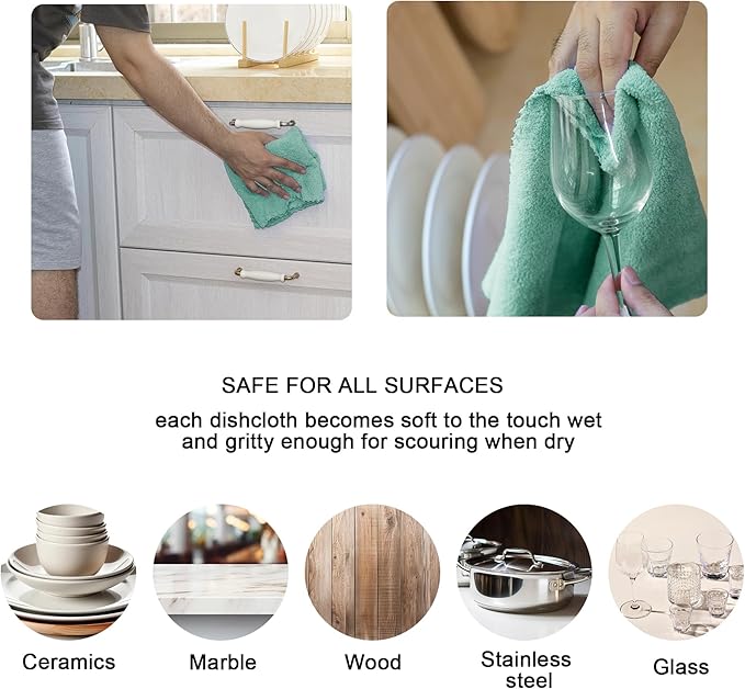 kimteny Kitchen Cloth Dish Towels, 13x28 Inches Premium Dishcloths, Super Absorbent Coral Velvet Microfiber Cleaning Cloths, Fast Drying Rags for Washing Dishes (13x28-8 Pack, Green)