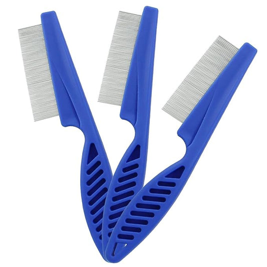 Flea Comb for Dogs and Cats, Metal Pet Lice Comb Fine Tooth Grooming Tool for Remove Anti Fleas and Flea Eggs(3pcs Blue)