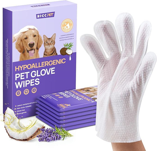 HICC PET Cleaning Deodorizing Glove Wipes for Dogs & Cats, Vet Recommended Hypoallergenic Hydrating & Nourish Fur Pet Grooming Glove Wipes, Pet Bathing Wipes for Horse Coat Care