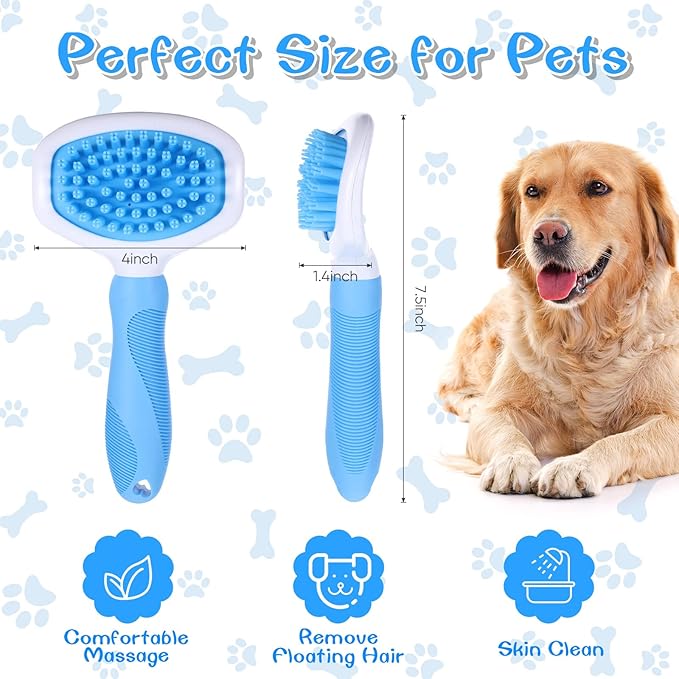 Kacctyen Silicone Dog Bath and Grooming Brush with Handle for Short and Long Hair Pet Deshedding and Massage