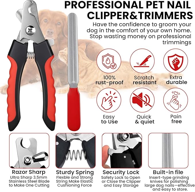 Pet Hair Remover Glove - 4-in-1 Grooming Kit with Hair Removal Glove, Nail Clippers, Comb & File - Dog & Cat Grooming Tools for Furniture, Clothes & Fur”