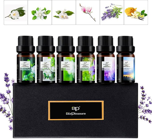 Flower Essential Oils Set, 6x10ml Aromatherapy Oil Gift Kit for Diffuser, Fragrance, Humidifier, Air Purifier- Gardenia, Magnolia, Shangri-La, Jasmine, White Tea, Lavender
