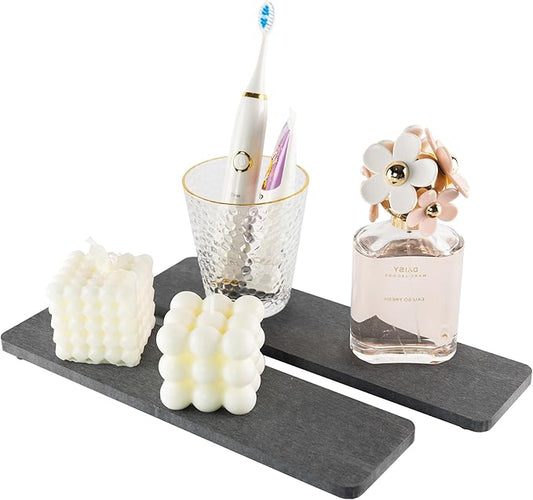 2 Pcs Water Absorbing Stone Trays, Kitchen/Bathroom Sink Soap Dish, Diatomite Tray Used for Hand Soap & Cosmetic Bottles in The Modern Home, 3.15" W x 11.8" L, Dark Gray