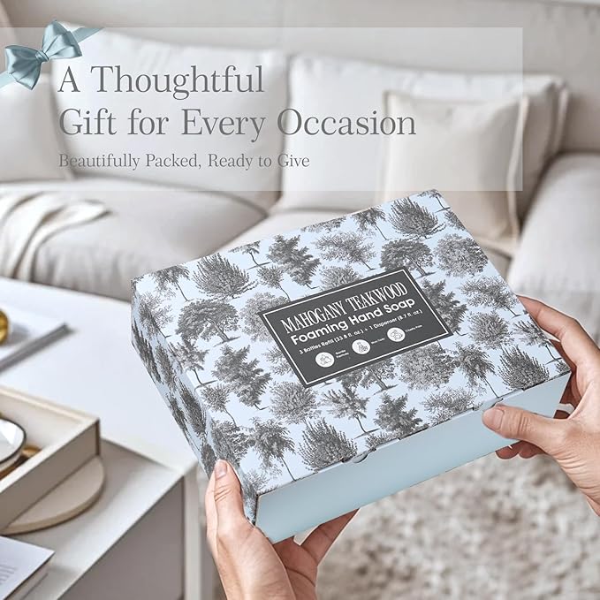 ROMIIE ZOI Foaming Hand Soap Refill Gift Set – Teakwood Scent – 3 Pack (1000ML Each) with Dispenser – Gentle & Moisturizing Plant-Based Formula – Bulk Refill Bottles for Bathroom & Kitchen Use