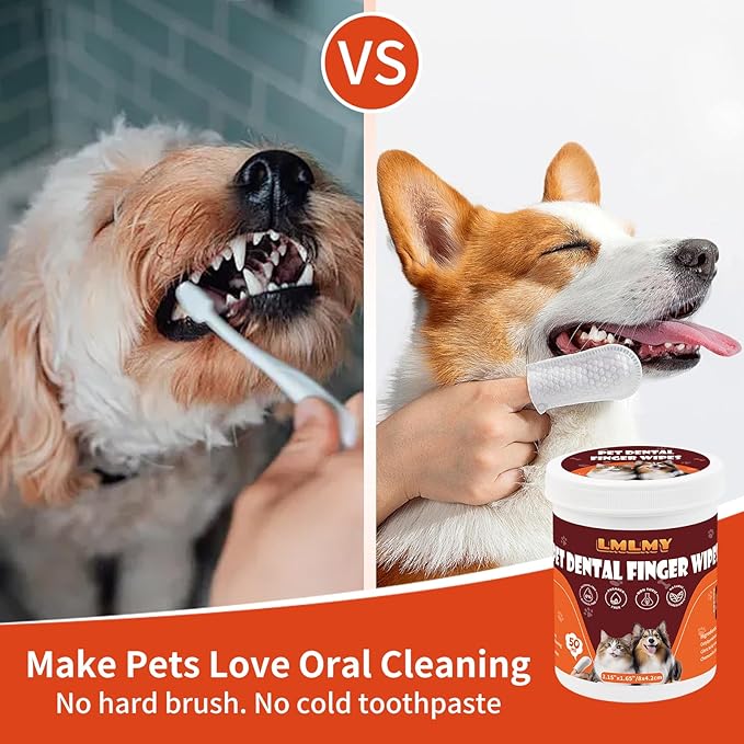 Dog Teeth Cleaning Wipe - Dental Finger Wipes for Cats & Dogs - Dog Toothbrush Finger Dental Wipes to Remove Plaque & Tartar,Effective Teeth Cleaner (2.3, Ounces)