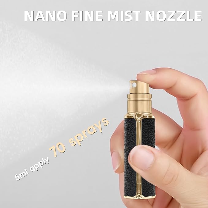 BF00BKB Leather Perfume Bottle 5ml – Bottom-Fill Refillable Dispenser, Leak-Proof & Portable for Men & Women, Ideal for Travel, Gifting & Daily Use (BKB)