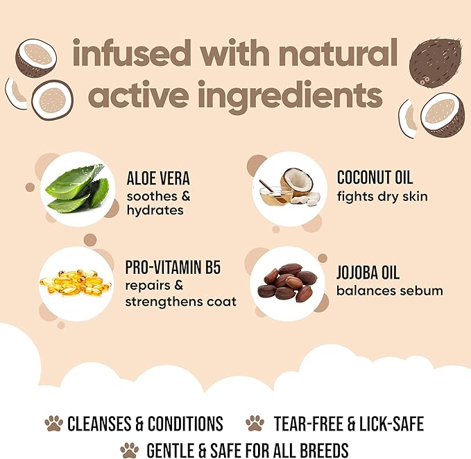 2in1 Dog Shampoo & Conditioner by Buddycare | Coconut Scented | with Aloe Vera and Pro Vitamin B5 (50.72oz)