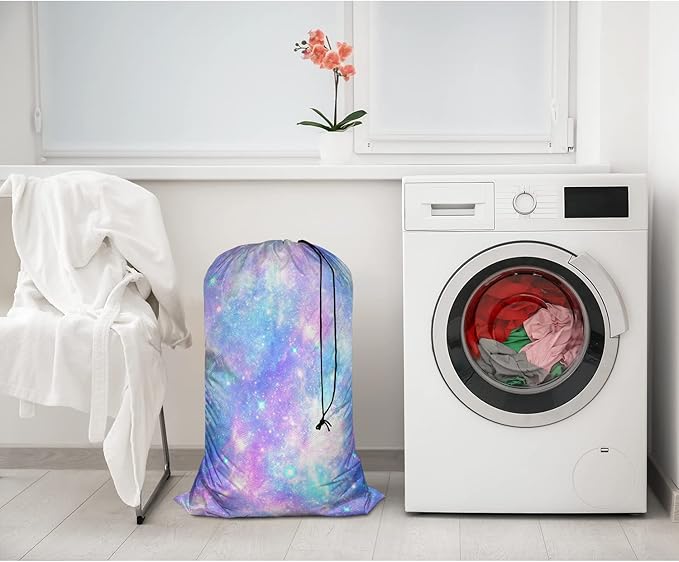Swono Magical Galaxy Star Laundry Bag Dirty Clothes Organizer Fantasy Cosmic Outer Space Extra Large Heavy Duty for Camp Home Dorm Room Essentials for Men Women, 28x40 Inch, Pink Blue