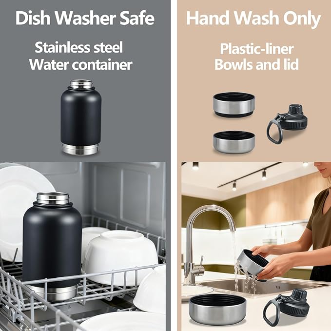 32oz Insulated Dog Water Bottle with 2 Bowls for Small Dogs