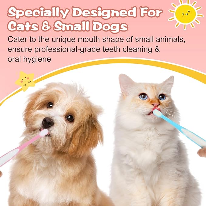 3 Pack Small Dog Toothbrush, Small Breed Cat Toothbrushes for Cat & Puppy, Utral Soft Bristles Deep Cleaning Mini Head Tooth Brush for Tiny Puppy Kitty