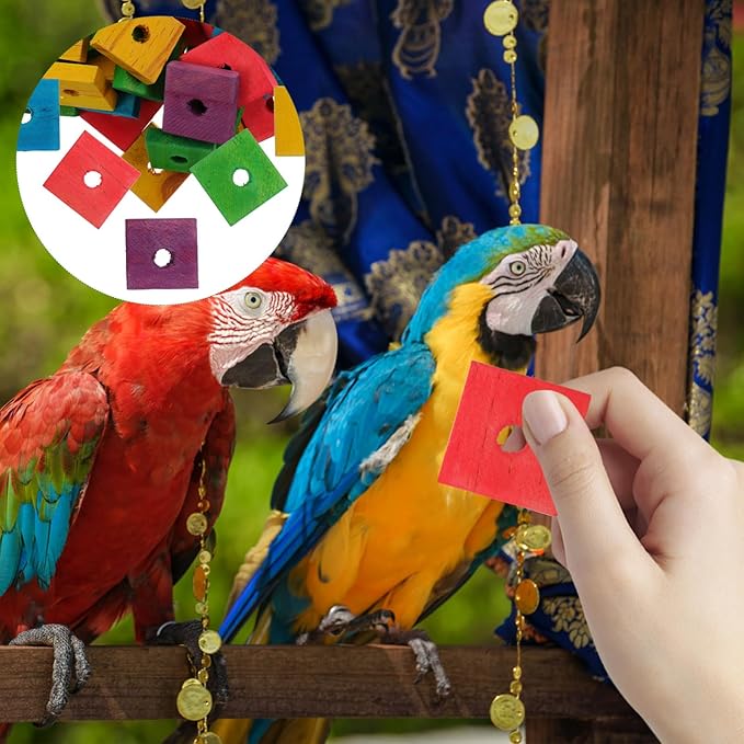 100pcs Parrot Wooden Chewing Toys, Bird Toy Wood Blocks, Mini Wood Chips for DIY Playing Chewing Shredding